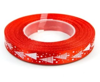 Wstążka satynowa z nadrukiem 12mm-choinki