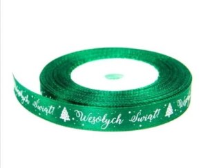 Wstążka satynowa z nadrukiem 12mm-wesołych świąt