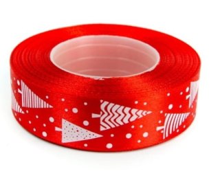 Wstążka satynowa z nadrukiem 25mm-choinki