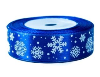 Wstążka satynowa z nadrukiem 25mm-śnieżynki
