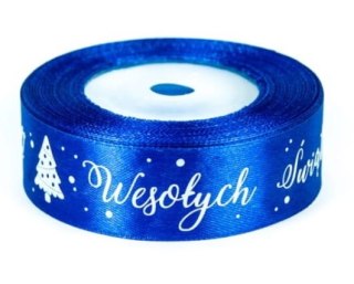 Wstążka satynowa z nadrukiem 25mm-wesołych świąt